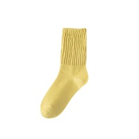 Chaussettes mi-tube tout-en-un en coton plissé Macaron pour filles, couleur unie, antidérapantes, respirantes, tricotées et décontractées pour l'automne