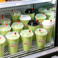 Gobelets à thé au lait Boba avec couvercle en dôme et pailles à trous croisés, personnalisables avec logo, en plastique, pour smoothies, Matcha, 16 oz