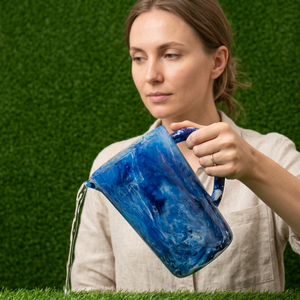Pichet à eau moderne en résine, design marbré bleu, durable, écologique, compatible lave-vaisselle, capacité 6L, pour vin, bière, fêtes et usage domestique - Product Image 1
