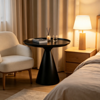 Table d'appoint moderne avec plateau en métal noir mat et base conique, table basse, meubles de salon