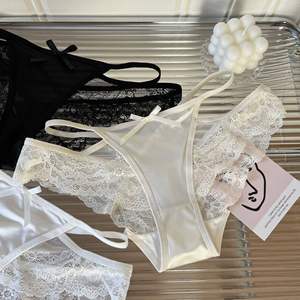 Braguitas Elegantes de Satén con Encaje, de Cintura Media, Tejido Sólido de Secado Rápido para Mujer, Lencería Sexy con Tirantes Finos y Lazo, Suaves y Transpirables - Product Image 3