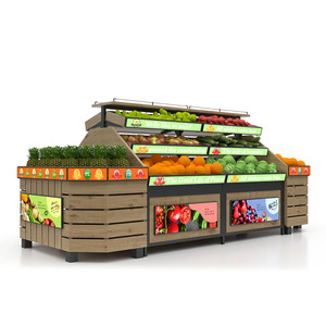 LED Display Show Retail Supermarket Grocery Store Wood Metal Fruit Vegetable Produce Display Rack Table Case for Sale