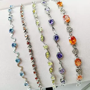 Braccialetto di zirconi colorati placcato oro reale design misto braccialetto di strass bling di cristallo di gemma a buon mercato all'ingrosso di alta qualità - Product Image 2