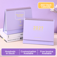 Calendrier de bureau minimaliste 2027 en papier fantaisie, planificateur mensuel, ornement de bureau, organisateur de planning, cadeau, estampage à chaud, thème macaron