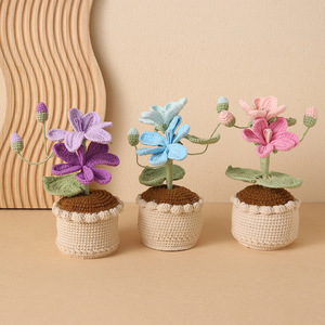 Planta Artificial de Flores de Tung en Maceta, Hecha a Crochet por Kexiang, Decoración de Escritorio de Poliéster, Regalo de Flores Artificiales - Product Image 1