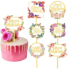 2024 NEW Cross-border Flower Acrylic Cake Topper Factory Wholesale Wedding Party Happy Cake Decoration