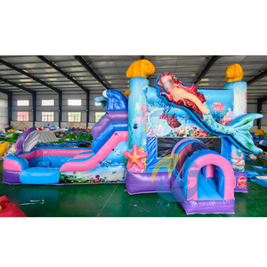 Combo Toboggan Aquatique et Château Gonflable Thème Sirène pour Anniversaire, Toboggan Aquatique Extérieur Gonflable pour Fille, Château Gonflable à Vendre - Product Image 1