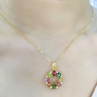 Luxury OEM ODM Multi Color Natural Tourmaline Jewelry Set 925 Sterling Silver Gold Plated Gift Women Party Engagement