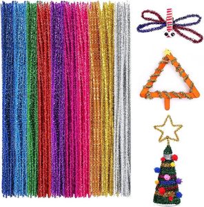 Bâtonnets chenille métalliques scintillants de 12 pouces x 6 mm, couleurs assorties, pour bricolage, en polyester et fil galvanisé - Product Image 1