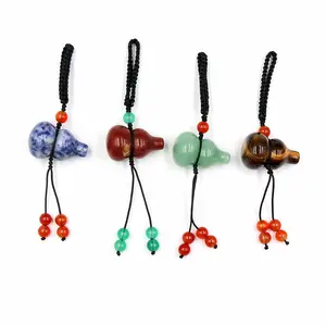 Beautiful Gourd Gemstone Pendant Lucky Wu Lou For Feng Shui Coins Solid Key Rings For Good Luck Prosperity Quartz Crystal