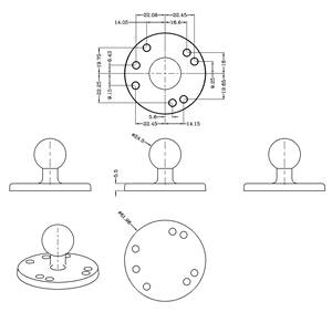 VIN-B-001 Base de boule ronde ou <span class=keywords><strong>adaptateur</strong></span> AMPS - Aluminium marin rond avec boule de 1 pouce (25 mm) de type B - Product Image 2