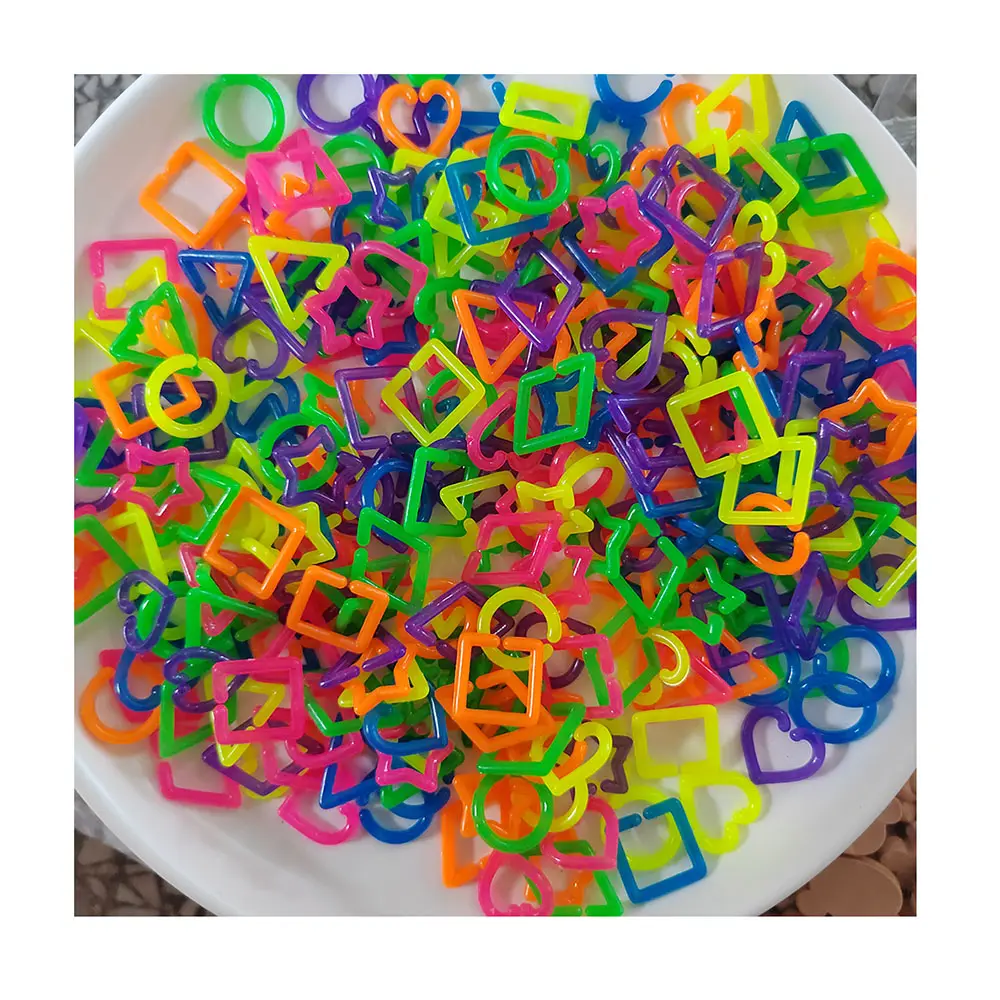 500g/Lot Mixed Candy Color Acrylic Linking Rings Charms Star Heart Round Square Shape Connectors For Jewelry Making Findings