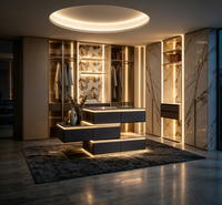 Dressing Moderne de Luxe, Armoire Personnalisée avec Îlot de Rangement Flottant, Éclairage LED et Panneau en Marbre
