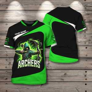 Camiseta de tiro con arco personalizada, verde y negra, con nombre personalizado, regalo para el equipo - Product Image 1