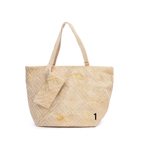 Borsa da spiaggia in lino a quadretti con stampa oro 57x37x17cm con piccola tracolla per nuoto e immersioni - Product Image 1