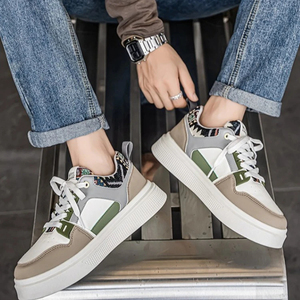 2026 New Men's Thick Sole Student Sports <b>Shoes</b> Breathable Leather Casual Trendy Board <b>Shoes</b> - Product Image 1