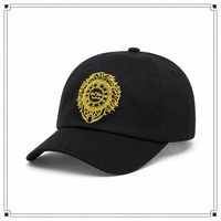 Casquette de baseball unisexe style Dad Hat, six panneaux, couronne souple, visière incurvée et cousue, noir et or, rétro vintage streetwear