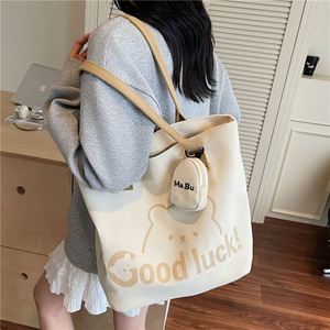 Sac fourre-tout en toile personnalisé de grande capacité pour femme, avec fermeture éclair, léger, pour étudiante, à porter à l'épaule, polyvalent - Product Image 4