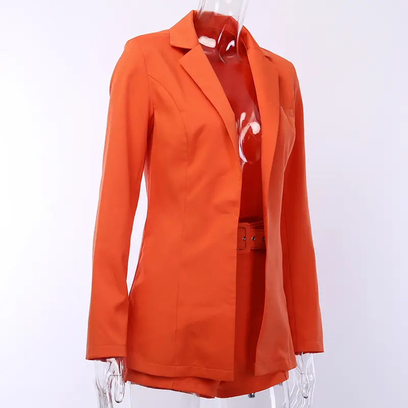 2021 new autumn suit jacket shorts suit female 90388 solid color belt lapel cardigan jacket