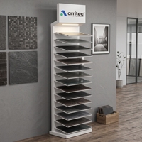 Présentoir multi-niveaux en métal pour carreaux de quartz avec éclairage LED, idéal pour usines OEM