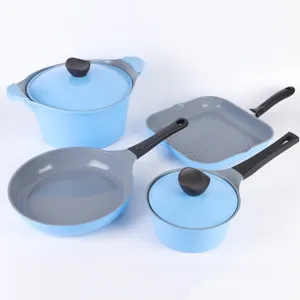 Hot Sale 5 Pcs Kitchen Blue Pots And Pans AluminiumNon Stick Cookware Sets