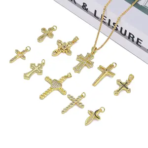 Jin Xiuxing liontin Fashion untuk wanita, logam tembaga liontin kalung berlapis emas 24k, liontin berlian Cross Dot warna-warni