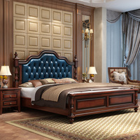 Lit double en bois massif de style américain nordique moderne de haute qualité en cuir de luxe, nouveau lit en bois massif de taille king