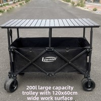 Chariot de camping pliable en acier inoxydable 200L avec toile Oxford, plateau de table amovible 120x60cm, hauteur réglable, robuste, capacité 200kg