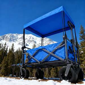 Platform logam empat roda berkemah luar ruangan, belanja piknik lipat taman kereta gandeng belakang dengan papan meja - Product Image 3