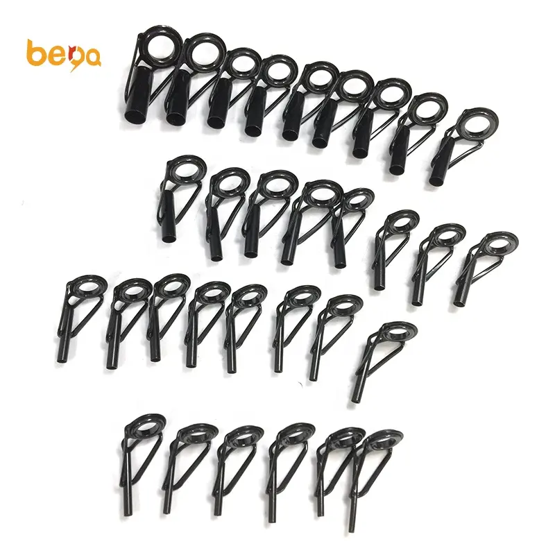 Black Stainless Steel Roller Sic Ring Tips Fishing Rod Guides High Gloss Ceramic Rings Fishing Rod Guides