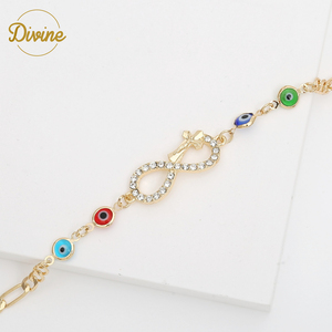 White CZ Stones 14K Gold Devil Eye <strong>Bracelet</strong> Lucky 8 Brass <strong>Bracelet</strong> Cuff <strong>Infinity</strong> Figaro Link Chain <strong>Bracelet</strong> for Women Jewelry - Product Image 5