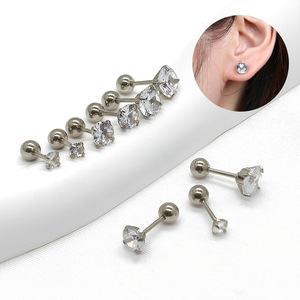 Stud Earrings With <b>Crystal</b> Zircon Stainless Steel <b>Ball</b> Shape Claw Setting For Ear Piercing - Product Image 1