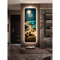Jam Dinding Digital LED Desain Elemen Lanskap Gelombang Mewah Modern, Lampu LED, Pelat Kristal Karbon, Ukiran Dekoratif