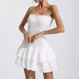 เดรสแฟชั่นฤดูร้อนสำหรับผู้หญิง ดีไซน์ทันสมัย พิมพ์ลายดิจิทัล ผ้าทอ เอวธรรมชาติ แต่งระบายไหล่ สีพื้น เปิดหลัง สายเดี่ยว - Product Image 3