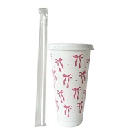 Gobelet à eau en plastique PP écologique, style Ins, de luxe léger, avec paille et ventouse, au design esthétique, pour la maison et le bureau