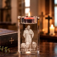 Centre de table personnalisé de luxe, tendance mode, en cristal gravé rectangulaire, pour bougie chauffe-plat et chandelier religieux pour la première communion