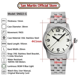 นาฬิกาข้อมือผู้ชาย San Martin รุ่น SN022-G Pilot Simple ระบบอัตโนมัติ YN55 สายสแตนเลส กันน้ำ เรืองแสง - Product Image 2