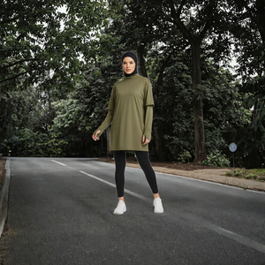 Modest Muslim Women Tracksuit Longline <b>Hijab</b> Friendly <b>Sports</b> and Trousers Set Breathable Quick Dry UPF50 Fitness Wear - Product Image 2
