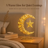 Lanterne de table en bois dorée en forme de lune, style étoile suspendue, durable et réutilisable, idéale pour le Ramadan, vente en gros, cadeau pour magasin.