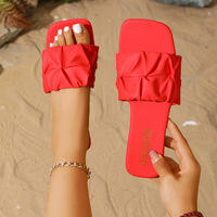 Nouvelles Sandales Confortables pour Femmes 2026 – Style Européen Plissé, Bout Carré, Chaussures Plates d'Été