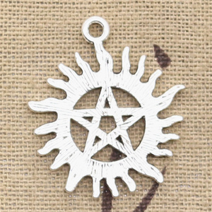 Encantos sol estrella de David hexagrama 34x31mm hecho a mano ajuste, colgantes de Color plata tibetana Vintage, DIY para collar de pulsera - Product Image 4