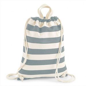Cotton <b>Canvas</b> Striped Drawstring <b>Backpack</b> Custom Logo Durable Foldable Washable Reusable Casual Gymsack Unisex Travel Beach Bags - Product Image 3