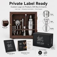 Kit de barman avec shaker à cocktails en acier inoxydable 304, 12 pièces, shaker de 700 ml, ensemble d'outils de bar avec boîte de rangement en bois de qualité supérieure, cadeau