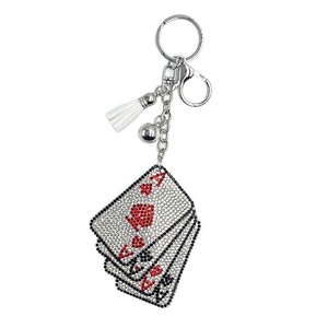 Sparkling Crystal Poker Keychain Fashion Rhinestone Diamonds Leather Tassel Keychain Bling Playing Card Pendant <b>Bag</b> <b>Charm</b> - Product Image 5