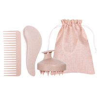 Vente en gros de haute qualité 3 pièces ensemble paille de blé cuir chevelu masseur brosse à cheveux peigne ensemble démêlant brosse cheveux peigne Kits