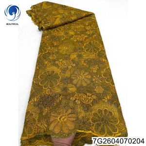 Telas Africanas <span class=keywords><strong>para</strong></span> Mujer, Hermosas y a la Moda 2026, Encaje <span class=keywords><strong>Guipur</strong></span> Bordado, Tela Nigeriana con Lentejuelas <span class=keywords><strong>para</strong></span> <span class=keywords><strong>Vestido</strong></span> de <span class=keywords><strong>Novia</strong></span> 7G26040702 - Product Image 4