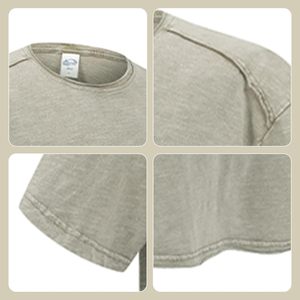 T-shirt pour homme en coton lourd à manches courtes, col rond, style vintage délavé, uni, écologique - Product Image 5