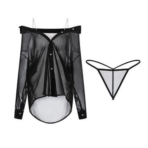 Camisón Sexy Transparente con Cadena, Lencería Sensual, Camiseta de Dormir con Tanga - Product Image 6