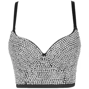 Cross-border supply of beaded bra fashion halter vest wear bright diamond chest top beauty back chest