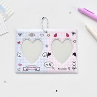 Porte-cartes PVC CP double cœur bicolore de 3 pouces populaire, étui pour cartes photo et d'identité, breloque de sac, porte-clés, présentoir photo mignon pour couple